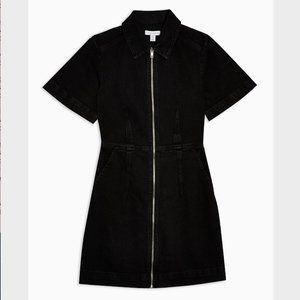 NWT Topshop Black Denim Zip Through Dress Sz 6
